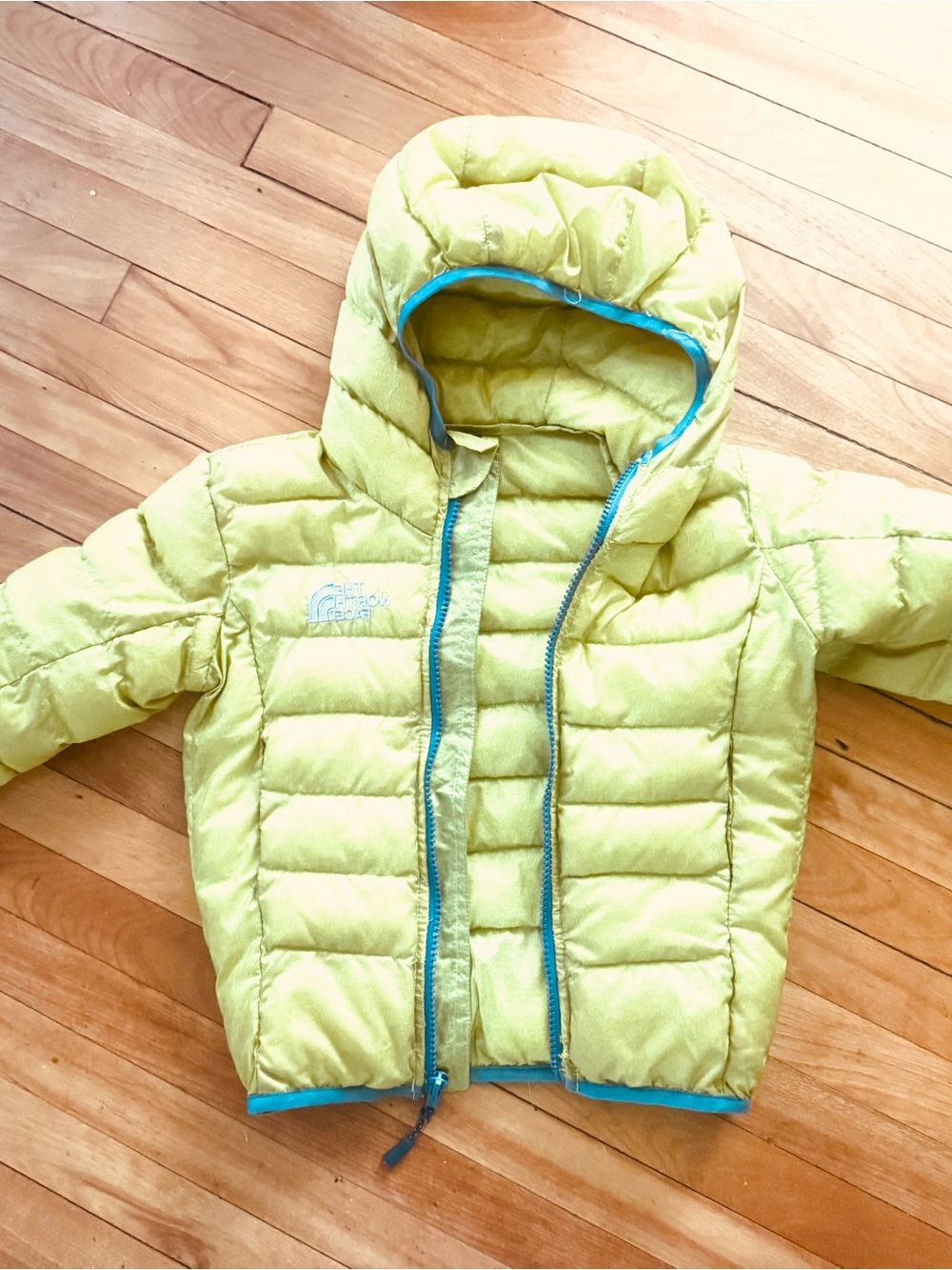 The North Face Kids Neon Yellow Hooded Puffer Jacket -Fits like a 4t